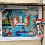 Colorful wall display on a window commemorating india with a tricolor flag wings soldiers and portraits surrounding the text together we stand for a stronger india Sarathi school habsiguda hyderabad