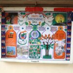 Colorful independence day collage on a window display featuring indian flags doves and the slogan one nation one dream one india sarathi school habsiguda hyderabad